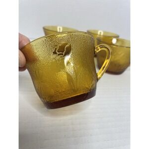 VINTAGE AMBER GOLD HONEY GLASS DURALEX VERECO FLORAL CUPS SET OF 4- France, 6 oz